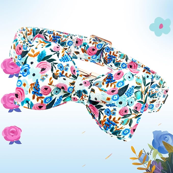 Lionheart glory Dog Collar Bow Collar Floral Dog Collar with Bow Tie Spring Summer Cute Collar Dog Boy or Girl Dog Collars Soft Durable Adjustable Dog Collars for Large Dogs, A:Flowers