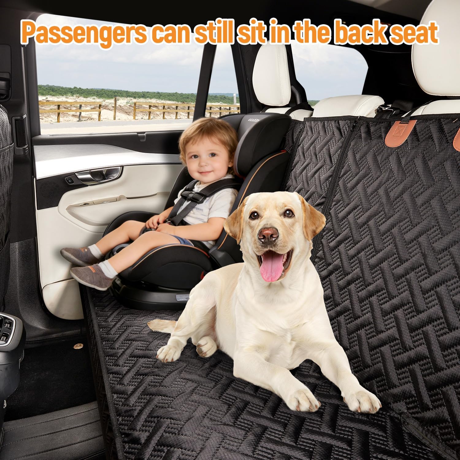 Dog Car Seat Cover for Back Seat,Back Seat Pet Cover for Dogs,Waterproof Scratchproof Rear Bench Seat Cover Protector (Black, L)