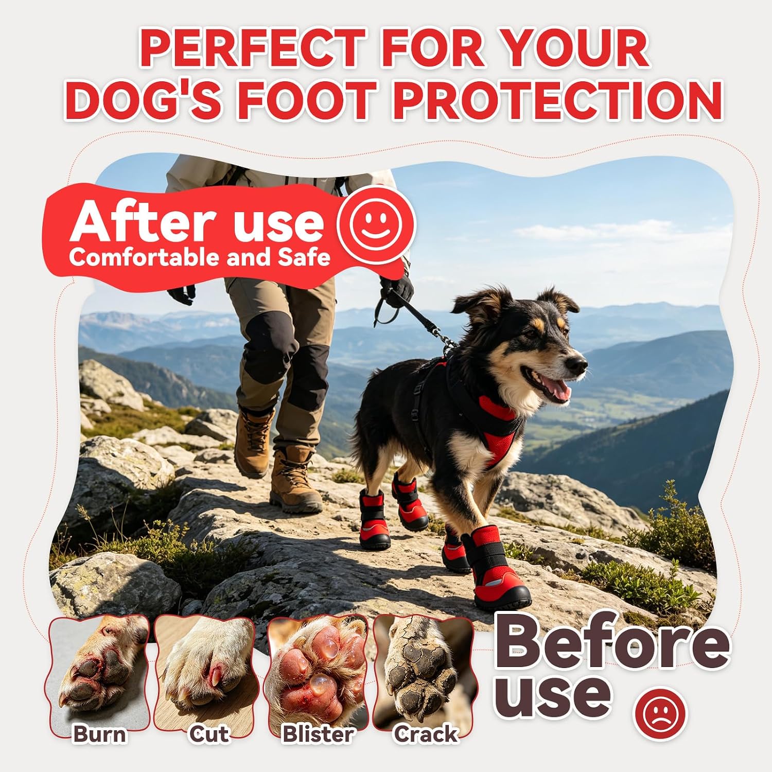 All-Weather Dog Boots for Paw Protection-Durable Dog Booties for Hot Pavement, Snow, Hiking | Non-Slip Sole & Adjustable Straps Outdoor Pet Shoes(red,9#)
