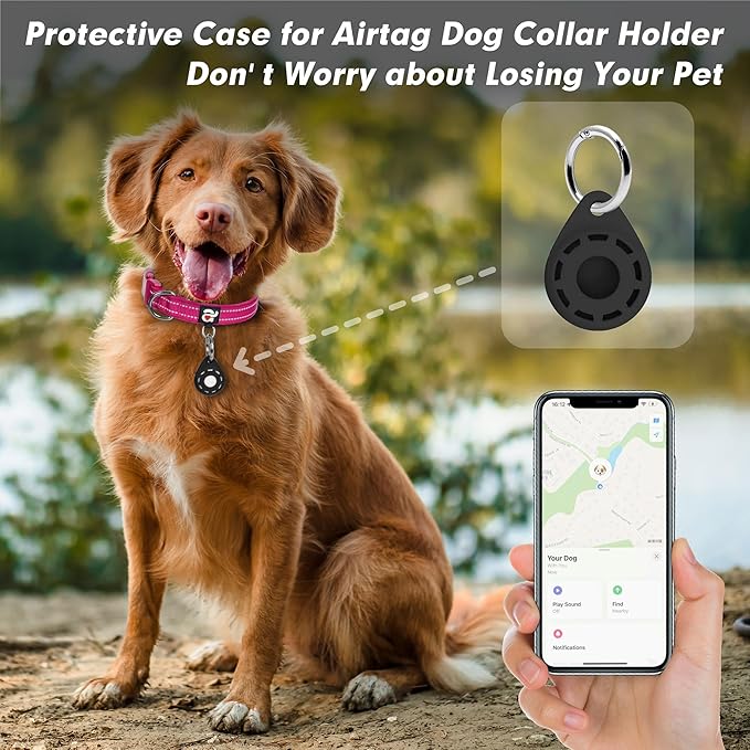 azuza Reflective Dog Collar with Airtag Holder, Soft Neoprene Padded Pet Collar with ID Tag Ring, Adjustable for Medium Dogs,Hot Pink,M