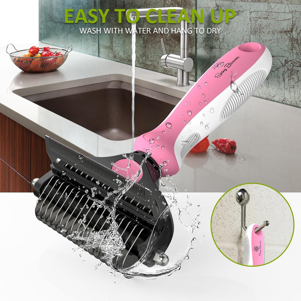 Spring Blossoms-2 in 1 Professional Grooming Rake for Cats & Dogs-Dematting Comb for Easy Mats & Tangles Removing,Pet Brush Safe No More Nasty Shedding and Flying Hair (Purple)