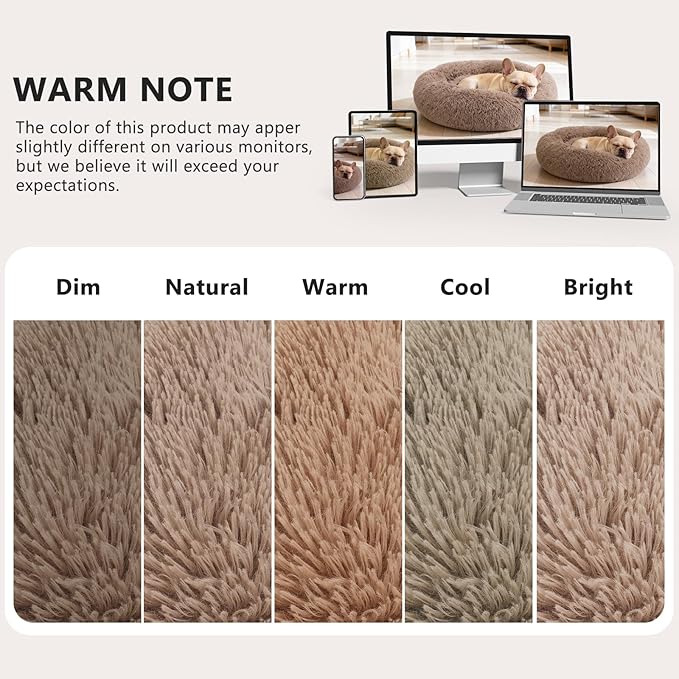 MIXJOY Calming Cat Beds for Indoor Cats, 20'' Kitten Donut Beds for Pet Up to 15lbs, Fluffy Small Cat Cuddler, Anti-Anxiety Plush Faux Fur Large Pet Bed Washable (20'', Brown)