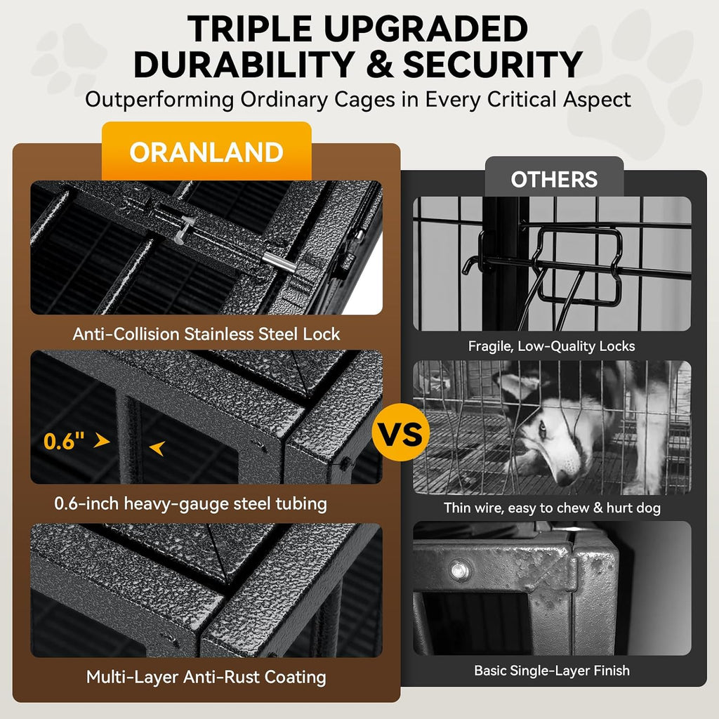 Oranland 48-Inch Heavy Duty Dog Crate for Large Dogs | Indestructible Dog Cage with Escape-Proof Lock,Double Doors,Secure Locks,Removable Wire Tray for High Anxiety Dogs