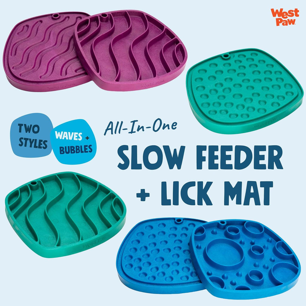 West Paw Seaflex Bubbles Feast Mat – All-in-One, Slow Feeder, Lick Mat – Encourages Foraging & Food Exploration - Engages Picky Eaters & Slow Feeding - Versatile – Easy to Clean, Non-Toxic - Marine