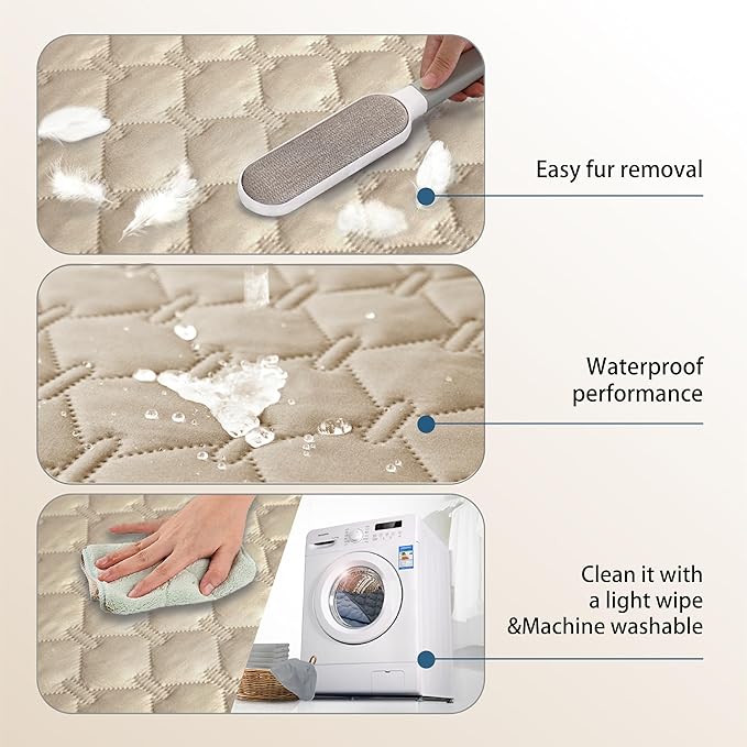gogobunny 3X Stronger Waterproof Pet Blanket, Scratch Proof Furniture Protector for Dogs Cats, Reversible Cover 82x82 Inch, Dark Beige