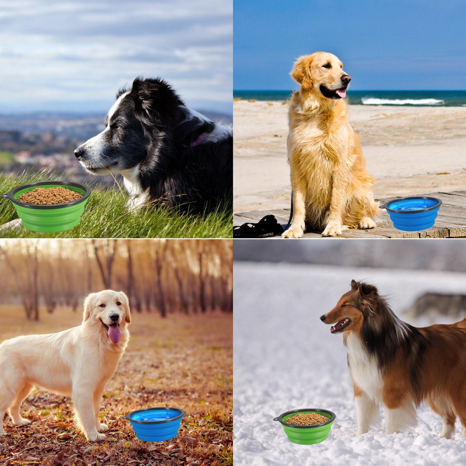 2-Pack Extra Large Size Collapsible Dog Bowl, Foldable Bowls for Dog | Expandable Cup Dish for Pet Cat Food Water Feeding Portable Travel Bowl Blue and Green