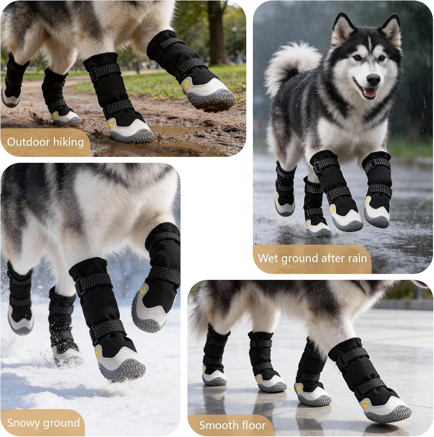 BECEMURU Dog Boots, Double-Straps Anti-Fall Off Dog Booties Shoes, Non-Slip Paw Protectors for Outdoor Walking Hiking in Snowy or Rainy Day (Black, 2#(Width 1.8 inch) for 21-30 lbs)