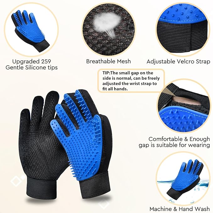 GJEASE Cat Grooming Glove Brush,Self-Cleaning Slicker Pet Brush for Short and Long Haired Pets,Dog Bath Brush for Shedding and Grooming,Removes Loose Hair and Tangles,Promote Circulation