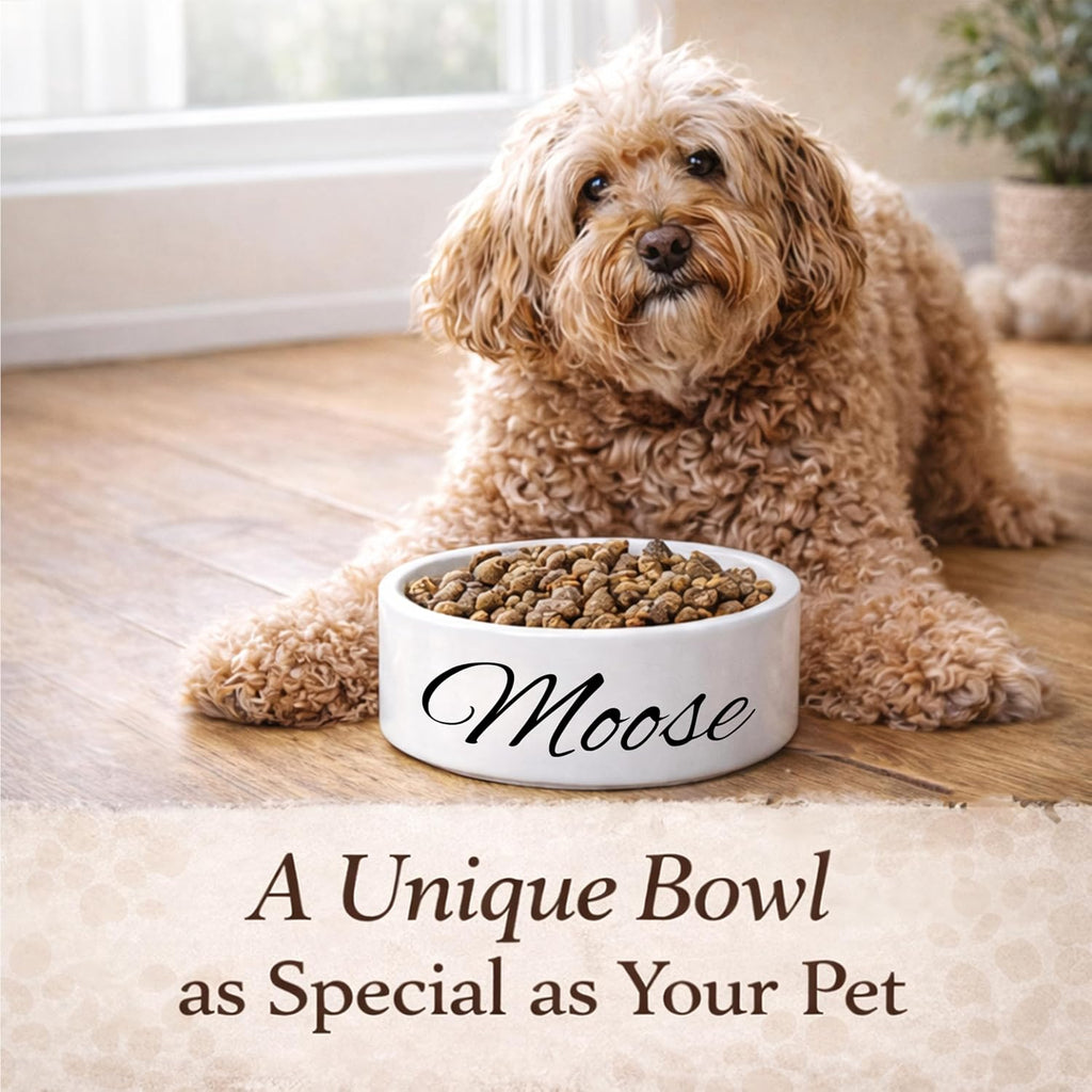 Custom Dog Bowl | Personalized Food & Water Dish with Name | Microwave & Dishwasher Safe Ceramic Pet Feeding Bowl | Gift Idea for New Puppy Owners | White – Small