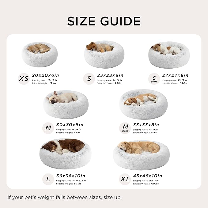 Bedsure Calming Dog Bed for Small Dogs - Donut Washable Small Pet Bed, 23 inches Anti-Slip Round Fluffy Plush Faux Fur Large Cat Bed, Fits up to 25 lbs Pets, Frost Grey