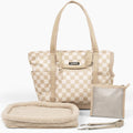 Transit Tote Dog Carrier 4-Piece Set - Premium Lightweight Pet Travel Bag with Plush Teddy Insert, Food Pouch, Air Mesh Opening, Water-Resistant Base & Safety Tether - Medium Checkerboard