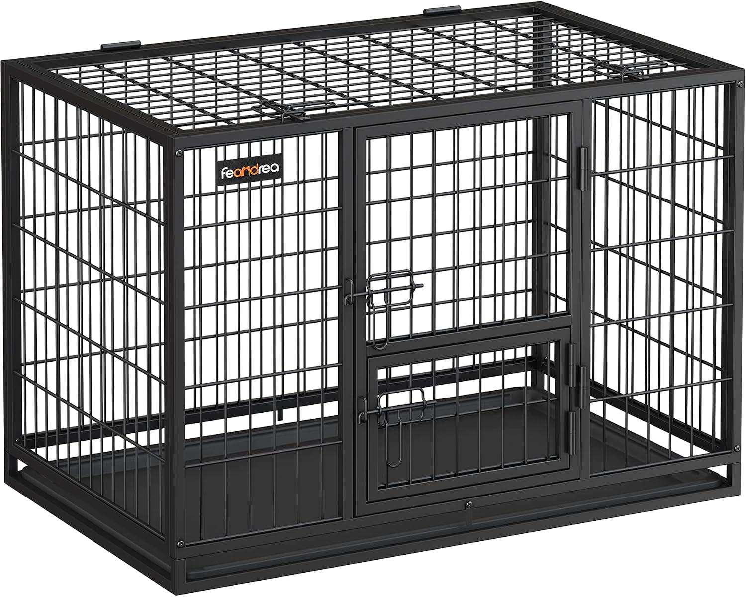 Feandrea Heavy-Duty Dog Crate, Dog Cage, 92.5 x 57.5 x 64 cm, for Small and Medium Dogs, Anti-Escape, Double Removable Door, Easy Cleaning, Pet Cage, L, Black PPD002B01