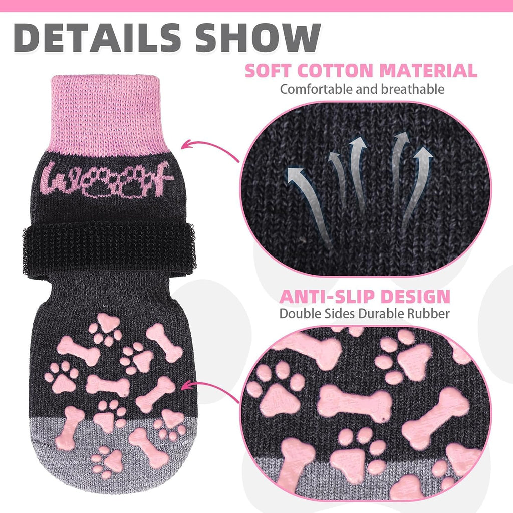 Dog Socks Shoes for Hot Pavement to Prevent Licking Paws, Winter Dog Boots&Paw Protector for Hardwood Floors Anti Slip,Traction Control Grip Booties for Small Medium Large Senior Dogs,Pink SM