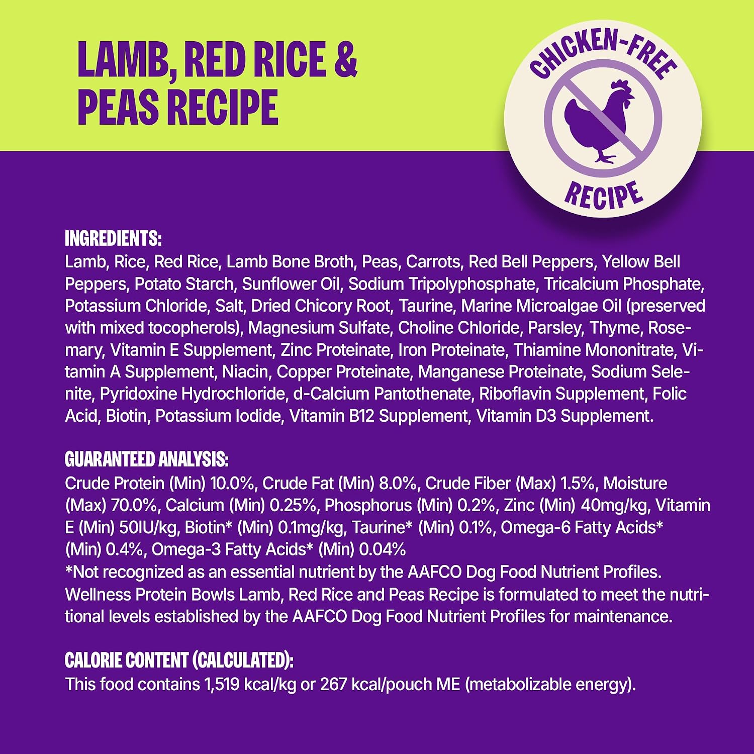 Wellness Protein Bowls Adult Wet Dog Food, Fresh Alternative, Wholesome Grains, Natural, Lamb, Red Rice, and Peas Recipe, 6.2 oz, Pack of 6 Pouches