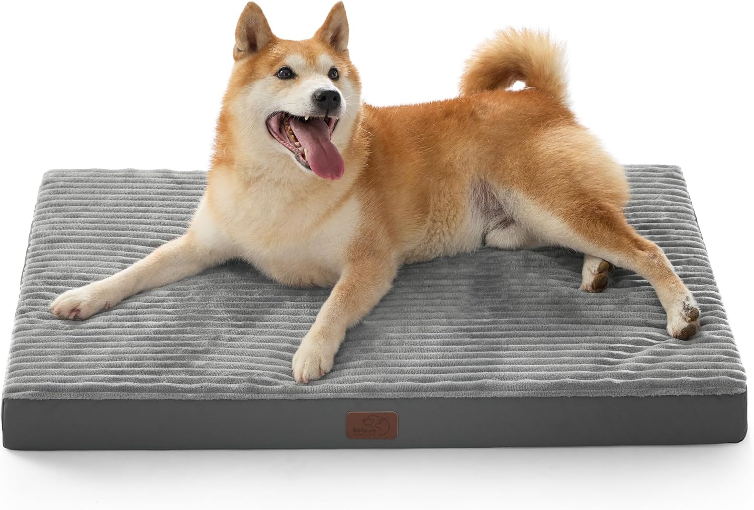Bedsure ComfyFleece Large Dog Bed for Crate with Washable Cover, 35x22 | Orthopedic Egg Crate Foam Pet Mat,Removable Cover, Nonslip Bottom,Not Waterproof,Not Chewproof,For Large Breeds up to 40lbs
