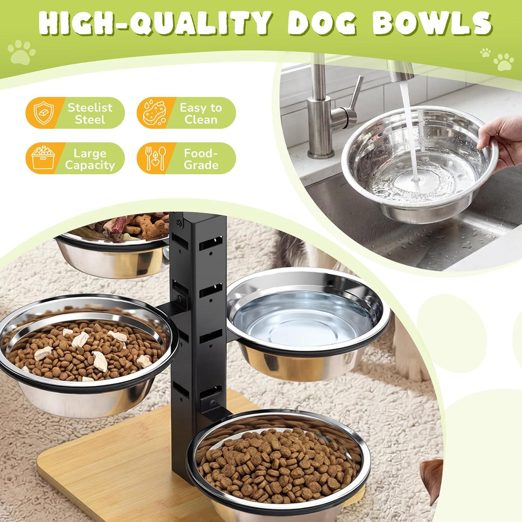 Elevated Dog Bowls Stand - 4 Heights Raised Dog Bowl Large Sized Dog - Dog Feeding Station - Dog Food and Water Bowl Set with Portable Handle - Suitable for Multi-Dog Feeding