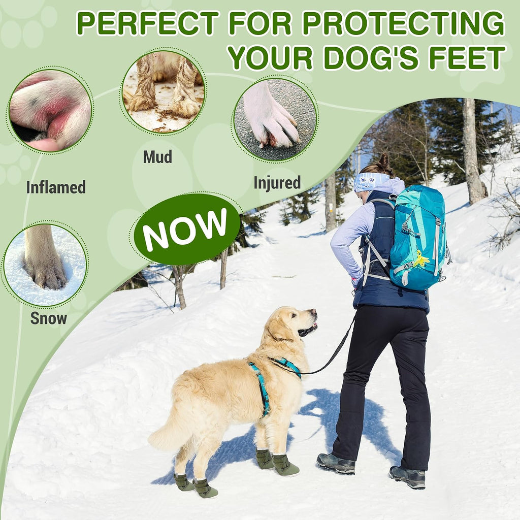DcOaGt Dog Shoes Large Size Dogs,Mesh Breathable Dog Boots Dog Booties | 360°Anti-Slip Waterproof Paw Protectors for Hot Pavement Summer Winter Snow for Hardwood Floor Hiking,Military Green,4PCS