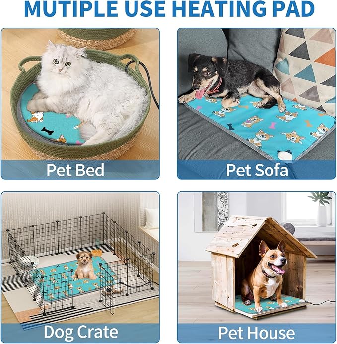 Extra Large Dog Heating Pad 47x30 in Waterproof Smart Thermostat Switch, Whelping Supplies Heated Dog Bed, Adding Wire Rope Wires Puppy Heating Pad Mat-Blue