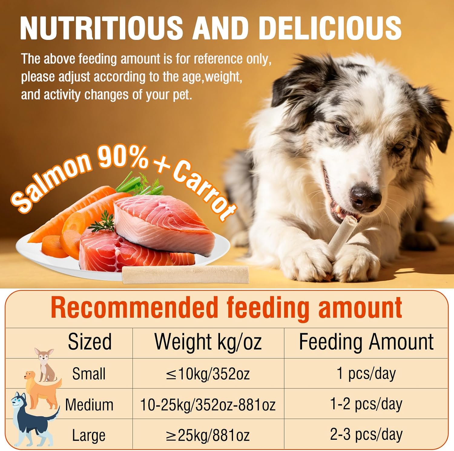 100g/3.52oz Dehydrated Salmon&Carrot Dog Sticks,Natural Freeze-Dried Salmon Sticks for Dogs,High Protein,Grain-Free,Gluten-Free,Healthy Snack for All Breeds&Sizes