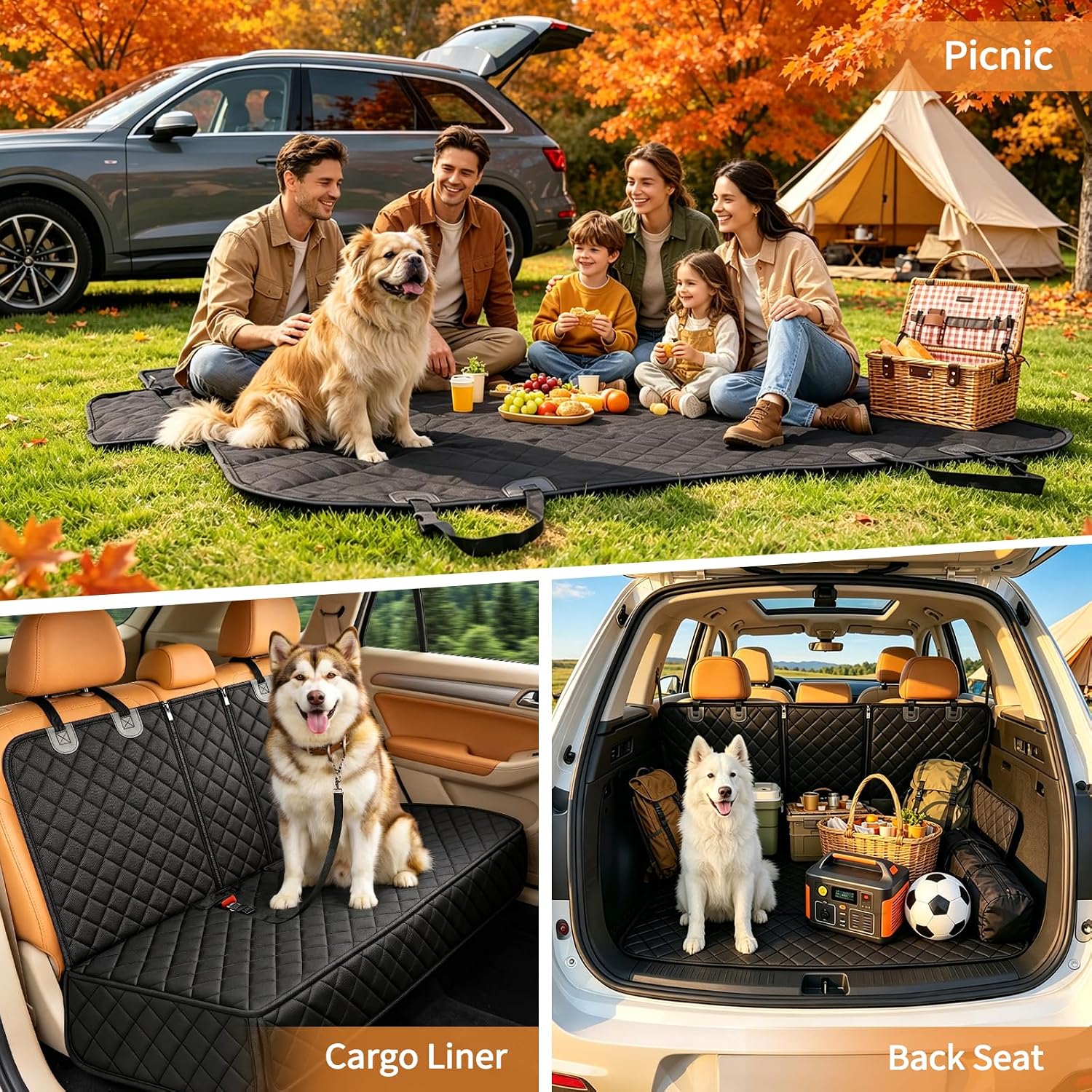 Yuntec Dog Car Seat Cover for Back Seat Pet Seat Cover (55” Width) - Black | Waterproof Rear Seat Protector Scratchproof Back Car Seat Cover fits Middle Armrest for Cars Suvs Truck