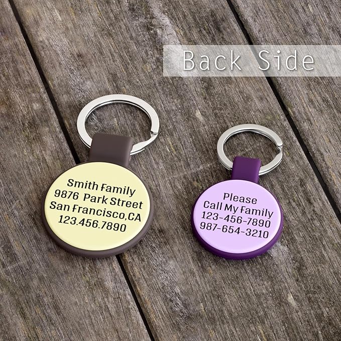 Silent Silicone Dog Tags, Custom Engraved Pet ID Tags for Cats and Dogs, Personalized Small Size Cat Tags with Cute Designs (Designs, Regular)