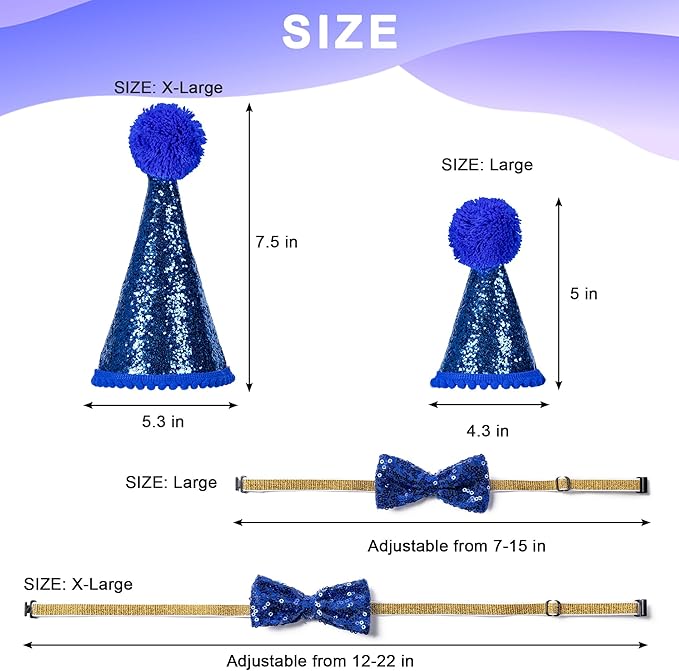 Dog Birthday Party Supplies, Dog Birthday Decorations with Bandanas/Hat/Bow Tie/Collar with 0-8 Numbers, for Large X-Large Cat Dogs Pets (X-Large, Blue)