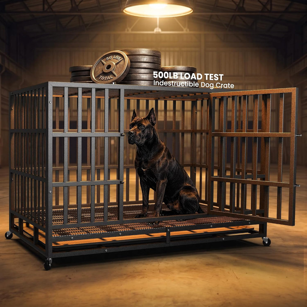 Hiwokk 48 Inch Heavy Duty Dog Crate, Indestructible Kennel for Large Dogs | 38-96" for Small to All Breeds Dogs | Escape Proof Latch | Removable Tray | Chew-Proof Steel | Lockable Wheels | Easy-Clean