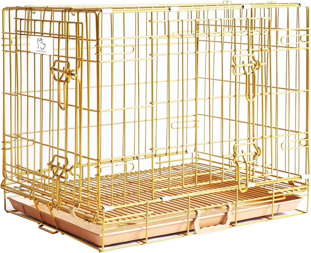 Homey Pet 24 Inch Small Dog Crate for Puppy, Copper Gold Wire Cage Kennel | Rust/Peel-Resist Nano-Coat, Collapsible, Removable Grid & Tray, Dual Doors w/ 4 Locks, Indoor Potty Training, Portable Travel