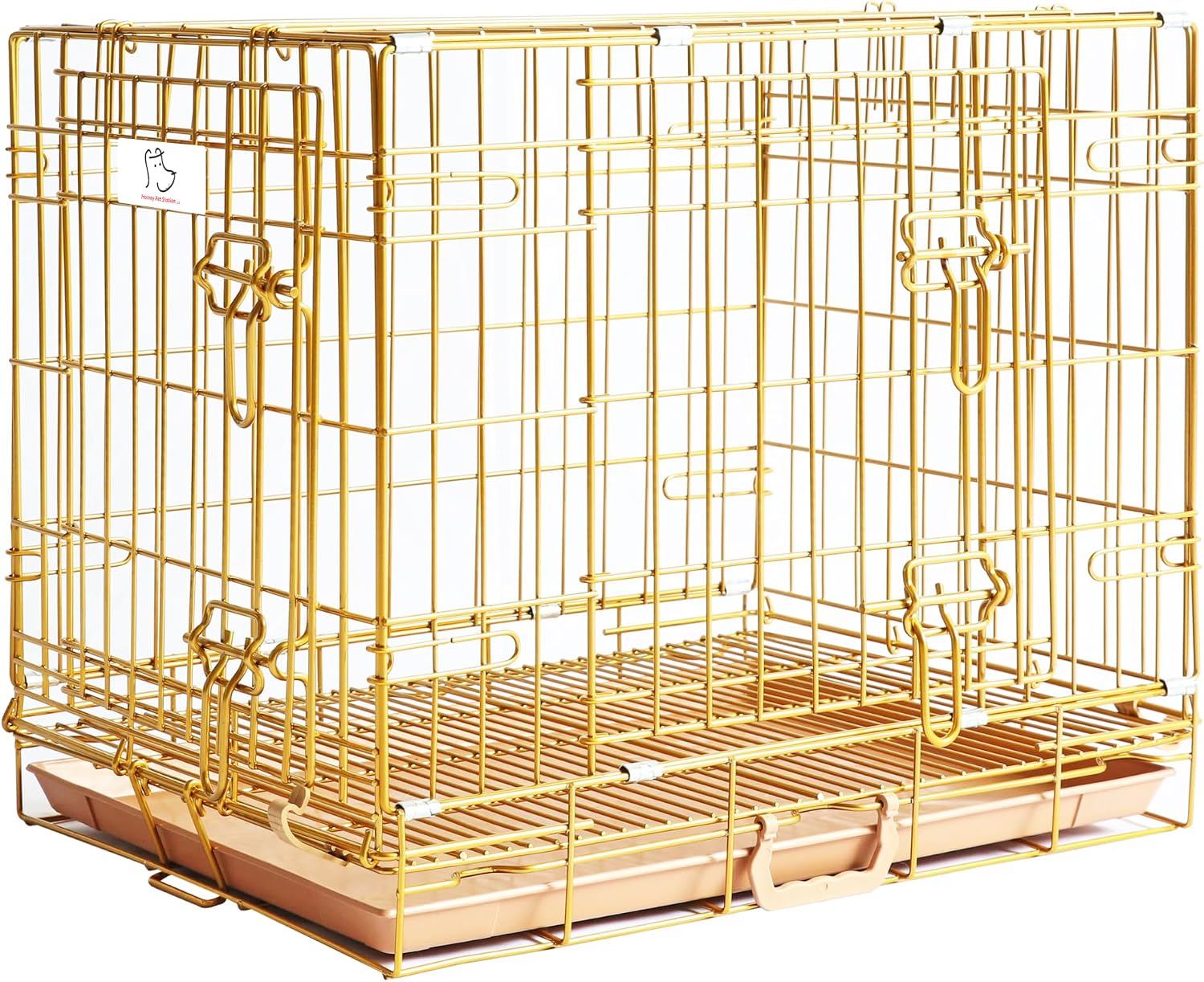 Homey Pet 24 Inch Small Dog Crate for Puppy, Copper Gold Wire Cage Kennel | Rust/Peel-Resist Nano-Coat, Collapsible, Removable Grid & Tray, Dual Doors w/ 4 Locks, Indoor Potty Training, Portable Travel