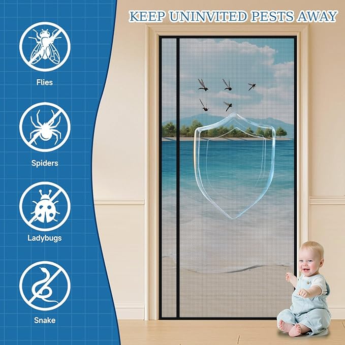 Magnetic Screen Door Left Right Side Opening Upgraded PET Mesh Greater Than Fiberglass and Polyester,Keep Bugs Out,Pet & Kid Friendly,Suitable for Sliding Doors,Screen Size-40" X 82"