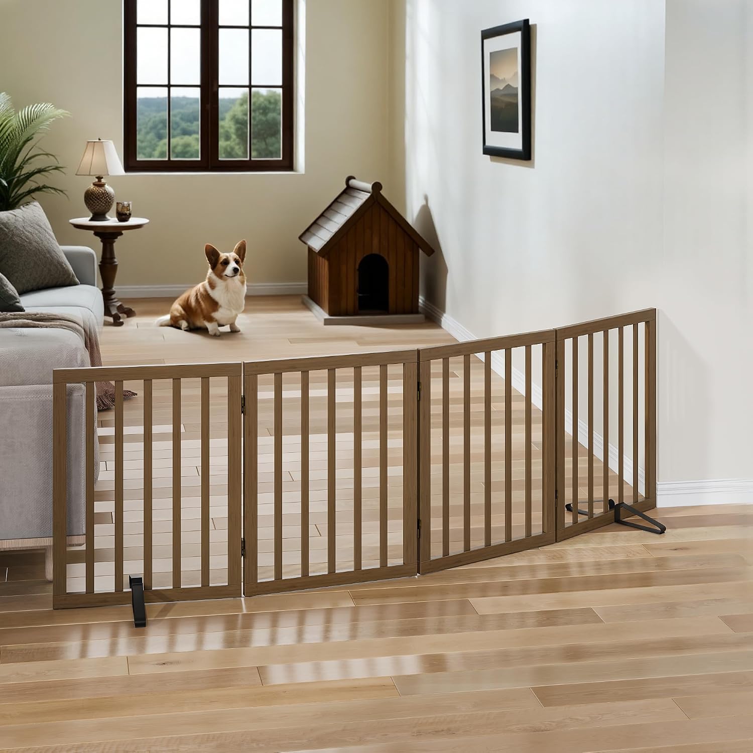 Dog Gate for Stairs,Foldable Dog Gate for Indoor Doorways House,Freestanding Pet Gates for Dogs,Doogie Puppy Fence Gate