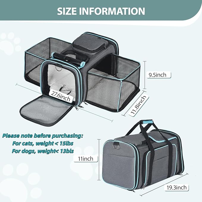 Pesen Expandable Dog & Cat Carrier, Airline Approved Soft Pet Carrier, Breathable & Collapsible Design, Ideal for Small Dogs, Cats, Rabbits and Other Small Animals – Larger Expansion Area for Comfort