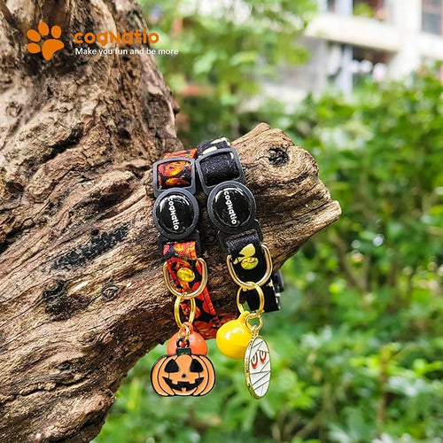 2 Pack Cotton Breakaway cat Collars with Bell,Safety Quick Release Pendant Cute Kitten Collar,Adjustable 20-30cm (Halloween3, 20-30cm)