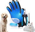 3-in-1 Pet Grooming Kit – Pet Deshedding Glove, 360° Silicone Finger Toothbrush, and Professional Dog Nail Clippers with File – Complete Grooming Set for Cats & Dogs with Short or Long Fur