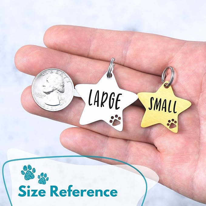 Ultra Joys Dog Tags Personalized for Pets - Hollow Paw Custom Pet ID Tag - Engraved Dog Tag for Small, Large Dogs - Small Star in Silver