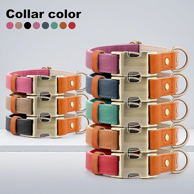 Plutus Pet Genuine Leather & Hemp Dog Collar – Adjustable Heavy Duty Pet Collar with Quick Release Metal Buckle, Soft & Stylish for Puppy and Small, Medium, Large Dogs (Ash Brown, L)