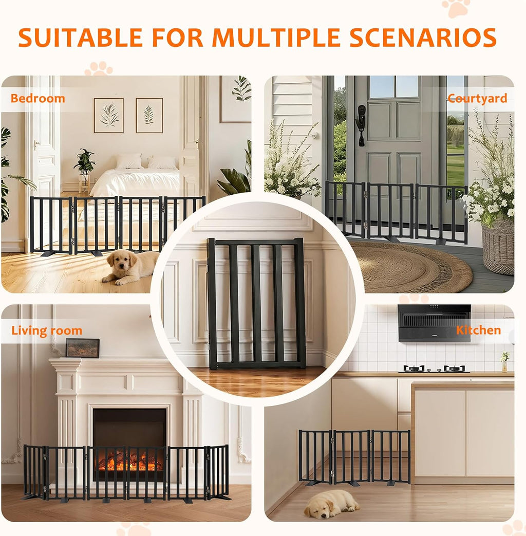 Snagle Paw Freestanding Short Dog Gate, 16.5" Tall, 3-Panel, Black | Up to 36 in wide, foldable, easy step-over, stable feet, for small dogs, doorways, stairs and kitchens