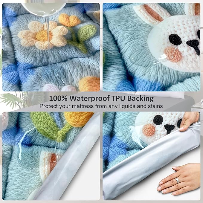 Waterproof Mattress Protector King, Fitted Sheet Style Breathable Mattress Cover with Deep Pocket Fits Up to 18'', Noiseless Bed Cover for Kids Adults Pets, Machine Washable (Squares, 76'' X 80'')