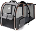 Lekebobor Cat Carrier Backpack, Expandable Pet Carrier with Sun Shade & Full Front Opening, Breathable Mesh Backpack for Small Dogs & Medium Cats Up to 18 Lbs, Foldable for Hiking, Camping (Grey)