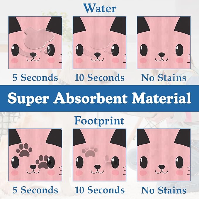 Pink Cat Dog Food Mat–Christmas Stocking Absorbent Quick Dry Feeding Placemat for Food and Water Bowls, Non Slip Rubber Backing, Waterproof Pet Supplies for Mess-Free Eating 12"x20"
