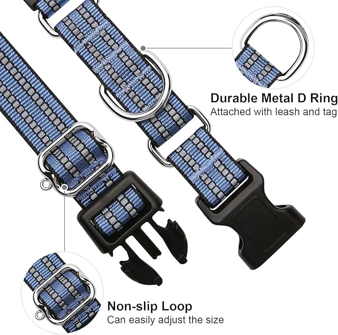 Martingale Dog Collar, Adjustable Nylon Reflective Collar with Quick Release Buckle (Grey Blue, Small)