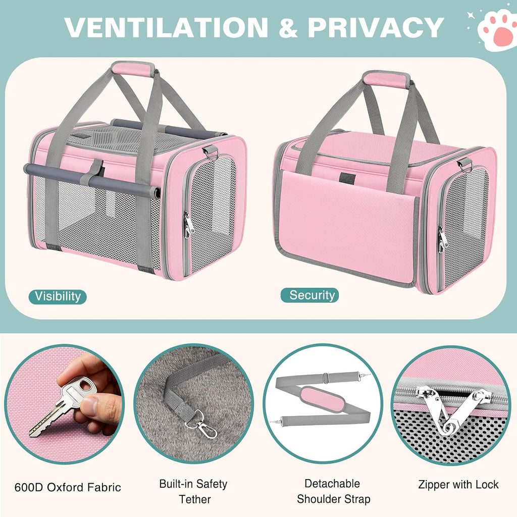 Cat Carrier Top Load, Privacy Curtains Soft Pet Travel Bag Airline Approved | Collapsible Soft-Sided Cat/Dog/Pet Carrier for Small Cats Dogs Puppy Under 16 lb, Washable Kitten Mesh Cage (16.9x10.8x10.8)