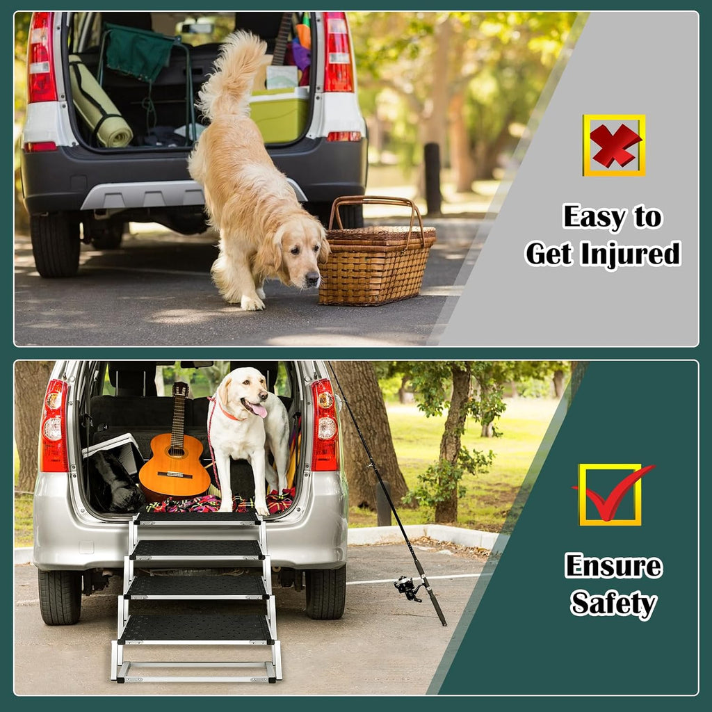 Dog Stairs for Large Dogs,Dog Stairs for Cars,Foldable Dog Ramp Pet Steps Light Weight Aluminum,Extra Wide Dog Stair for Large Dogs,High Beds, Trucks, Supports up to 200 lbs (Extra Wide-4 Steps)