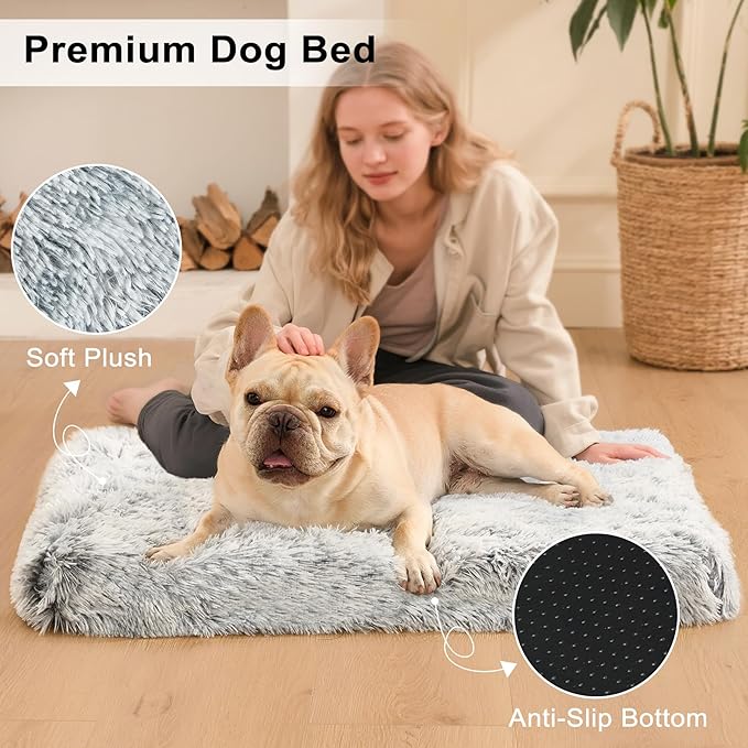 Fluffy Orthopedic Dog Beds for Medium Dogs with Washable Removable Cover Dog Crate Bed Egg Crate Foam Support Plush Pet Pad Mat with Anti-Slip Bottom(Grey,36 * 24)