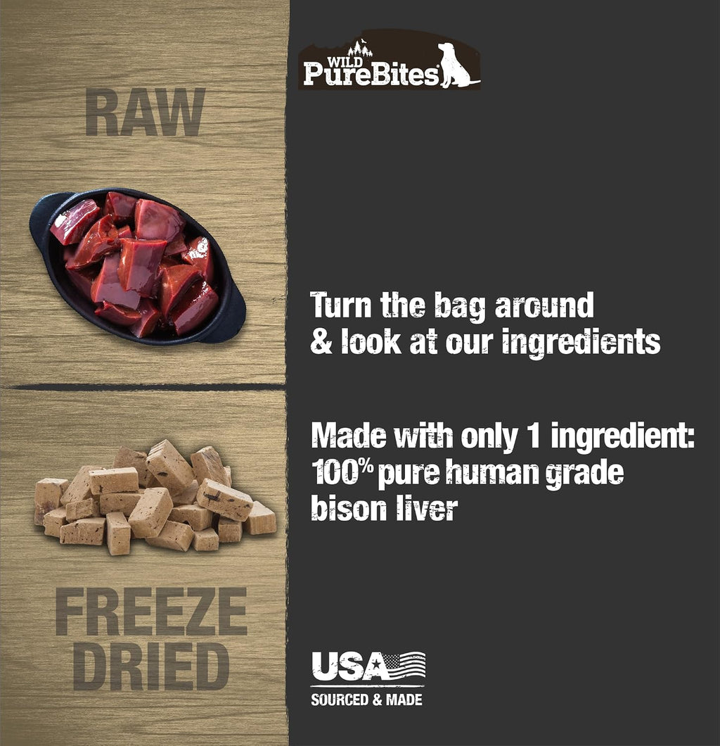 PureBites Wild Bison Single Ingredient Freeze Dried Dog Treats, 2.1 oz | 100% Bison, Freeze Dried Raw in USA, High-Value Training Reward, 5 Calories/Treat, No Fillers