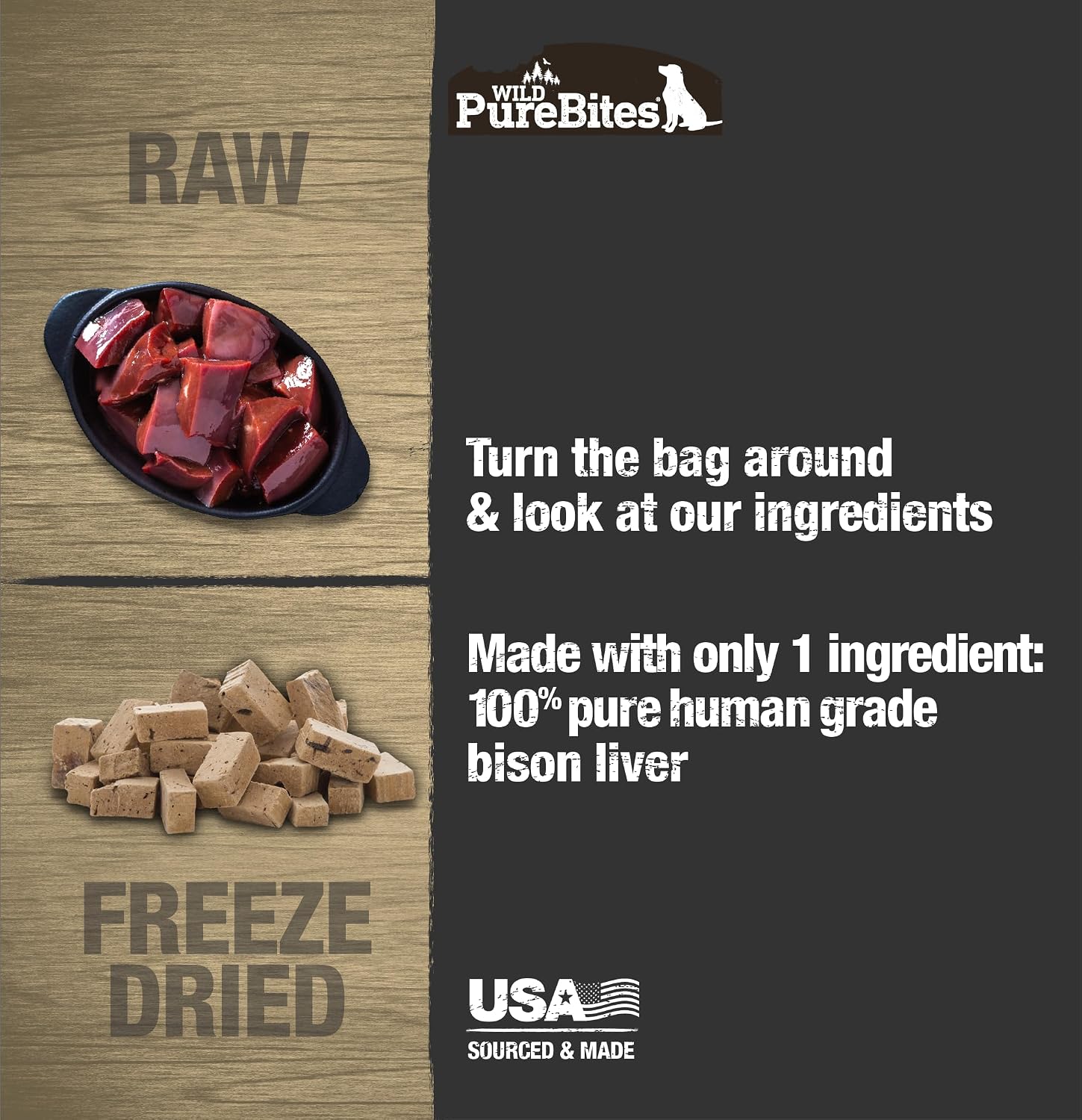 PureBites Wild Bison Single Ingredient Freeze Dried Dog Treats, 2.1 oz | 100% Bison, Freeze Dried Raw in USA, High-Value Training Reward, 5 Calories/Treat, No Fillers