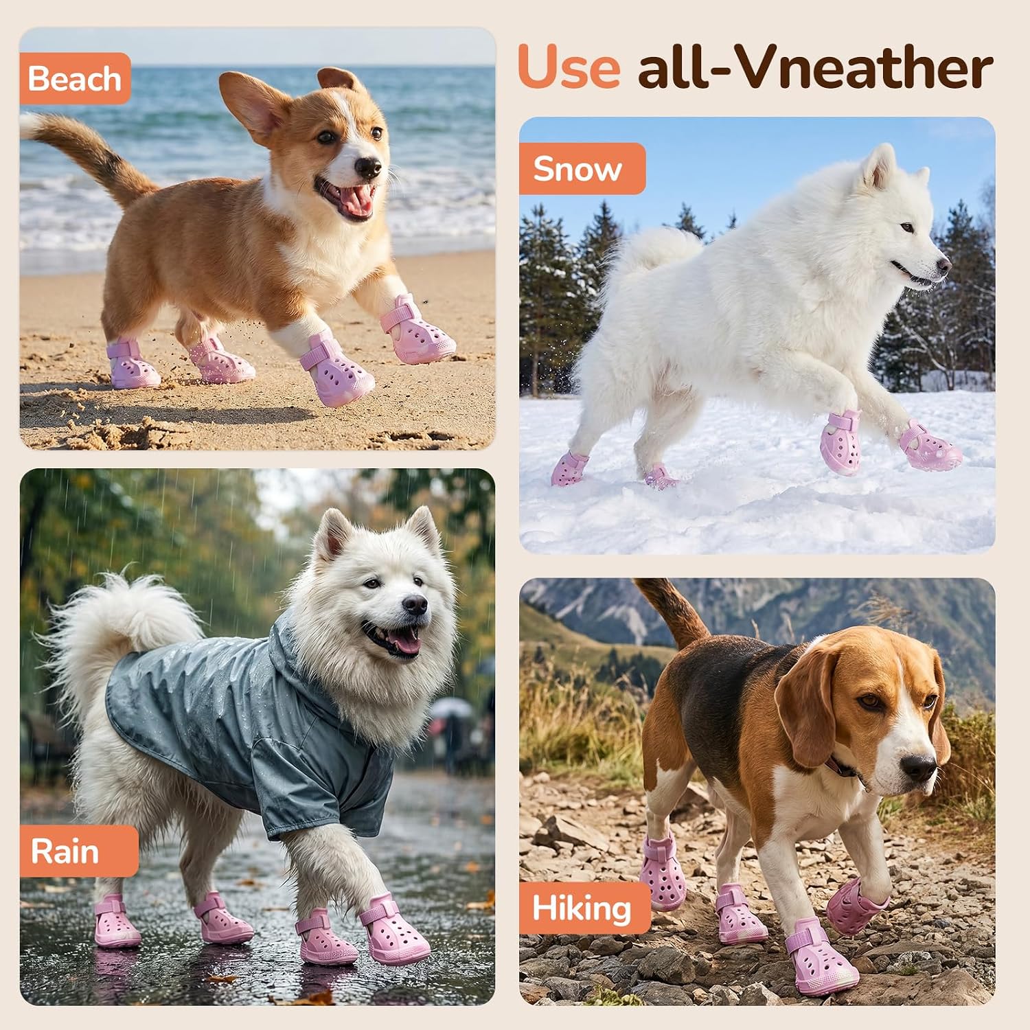 Dog Shoes for Hot Pavement, 4 Pack EVA Glow Dog Boots, Pink, Size 8 | Glow-in-the-dark EVA dog clogs, Breathable Vented, Lightweight Comfort, Non-slip Sole, Summer Walks, Medium & Large Dogs