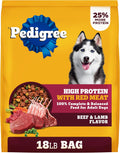 Pedigree High Protein Adult Dry Dog Food, Beef and Lamb, 18 lb | Real red meat, 25% more protein, 36 vitamins & minerals, prebiotic fiber, Omega 6 & Zinc, 100% complete & balanced