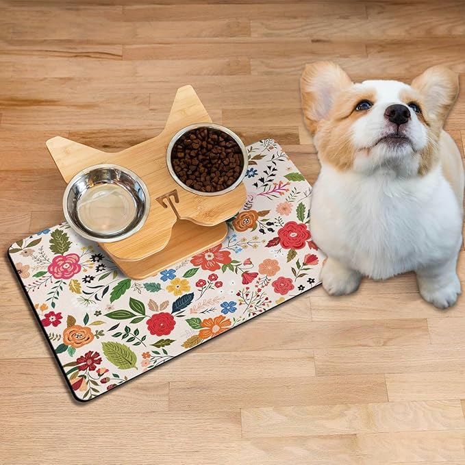 Absorbent Pet Dog Bowl Mat for Food and Water, Pet Cat Food Feeding Mat with Non Slip Rubber Backing, Dog Food Mats for Floors Waterproof, 17"x30"