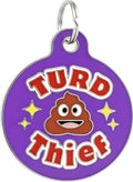Bad Tags Personalized Dog and Cat ID Tags in 25+ Designs and 2 Sizes - 5 Lines of Custom Engraved Text - Funny Cute Personalized Pet Tags (Turd Thief, Large (1.25 inch))